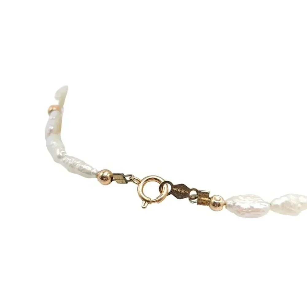 14k Gold Filled Saltwater Pearl Gold Tone Spacer Bangle Bracelet Vintage